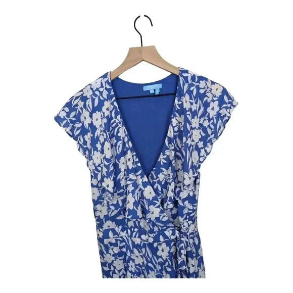 Draper James RSVP Blue Floral Flutter Sleeve Wrap Dress, Size L - Picture 5 of 12